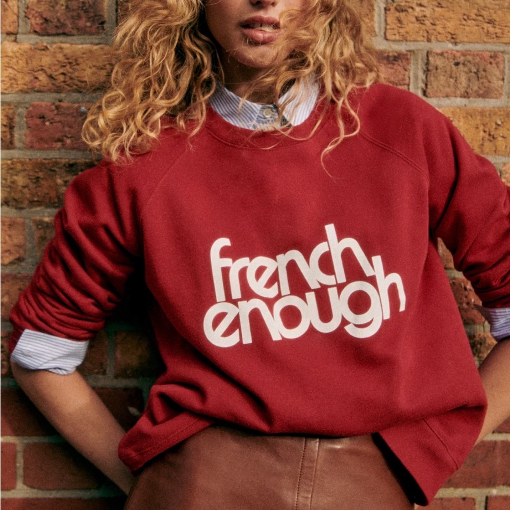 Sezane Red 'French Enough' Logo Sweatshirt